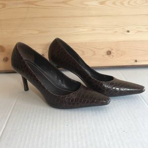 LRL Brown Lthr Alligator Pumps LA TITIA HIGH HEEL